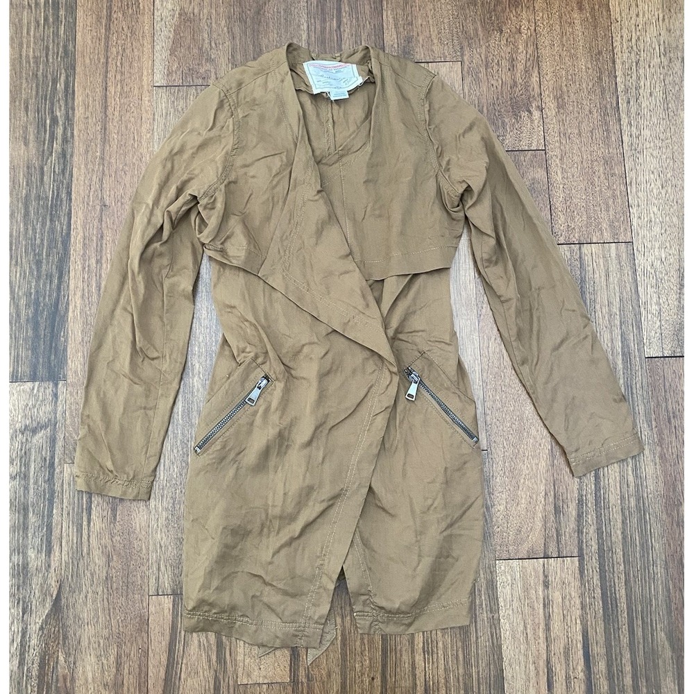 Anthropologie CARTONNIER Women's XS Brown 3/4 Sleeve V Neck Long Blazer Jacket